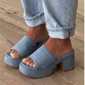 Denim Platform Slide Sandals